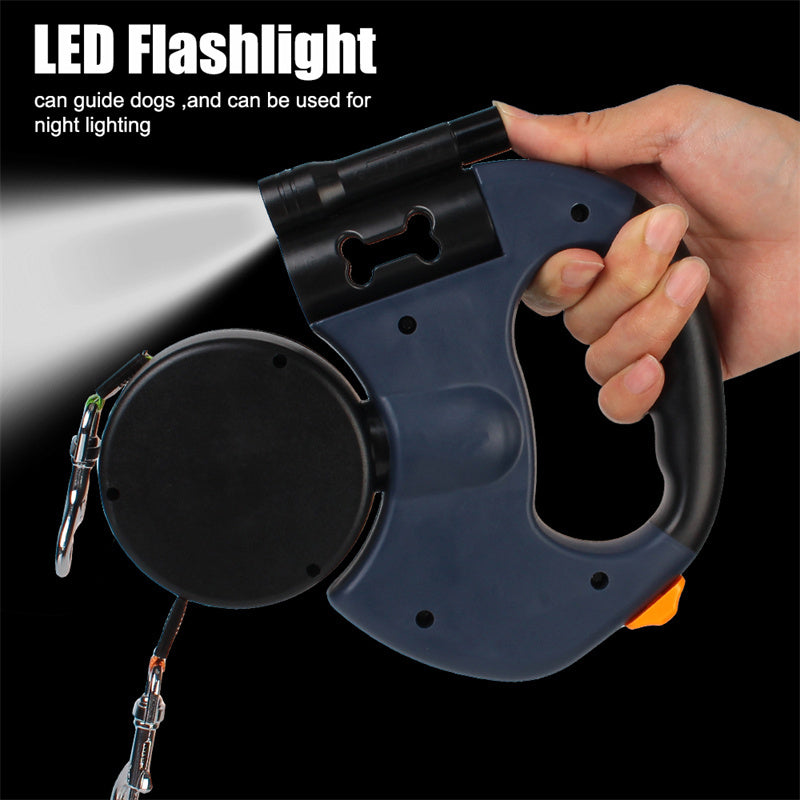 Retractable Double Dog Walking Leash With Lights