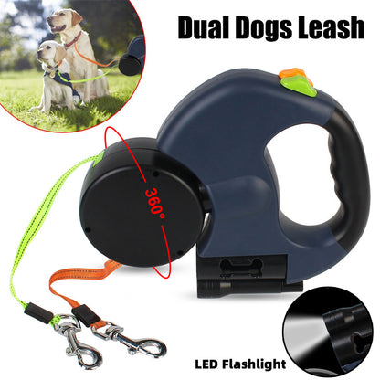 Retractable Double Dog Walking Leash With Lights