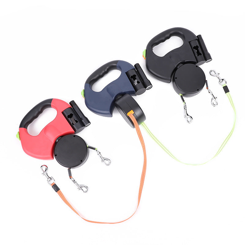 Retractable Double Dog Walking Leash With Lights